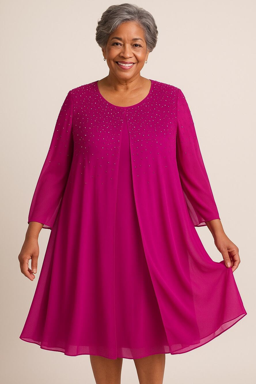 Dana Buchman 100% Silk Beaded Dress Sz 8 Magenta mother of the bride formal